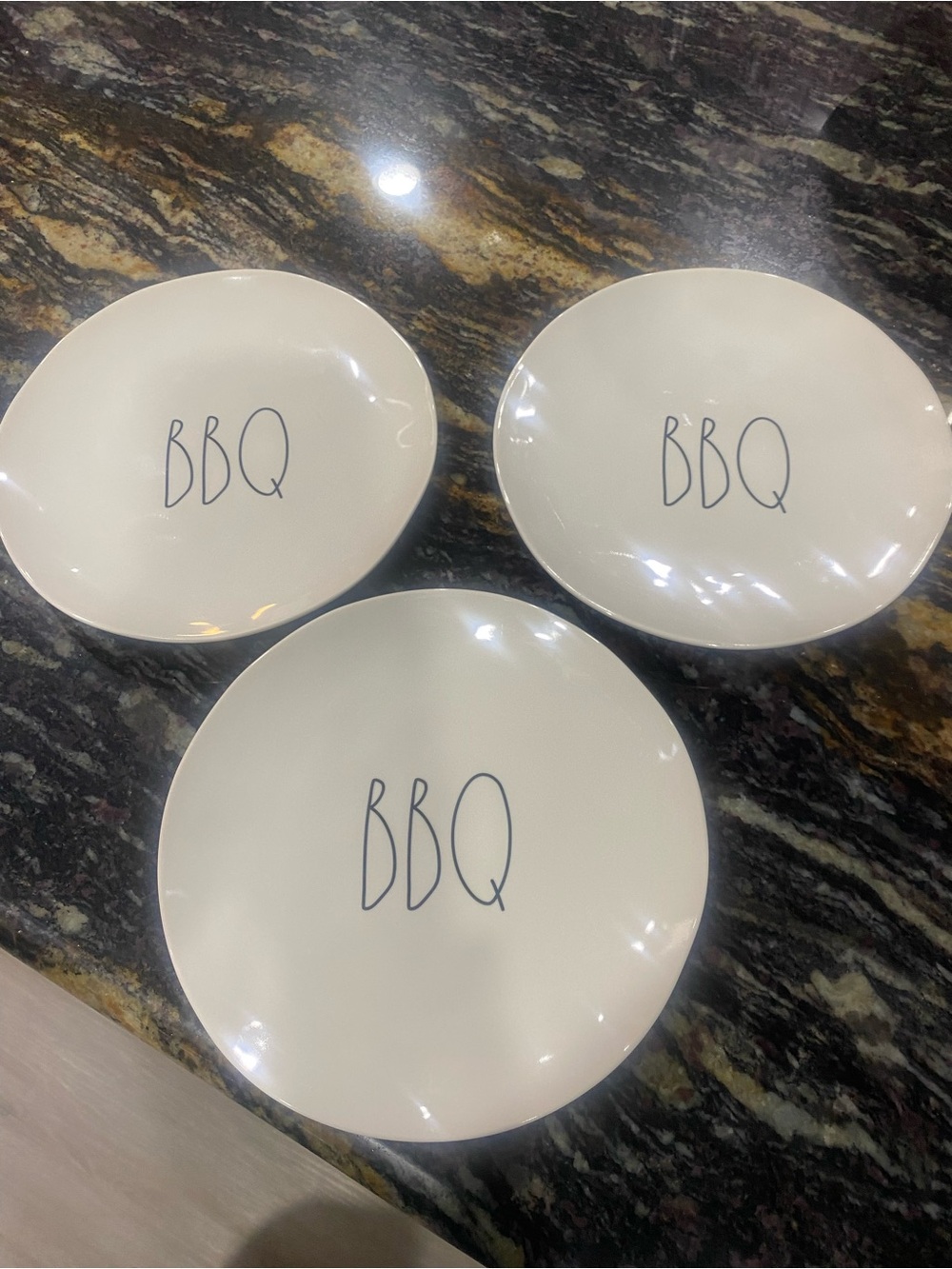 Rae Dunn Set of 3 BBQ White Melamine Plates